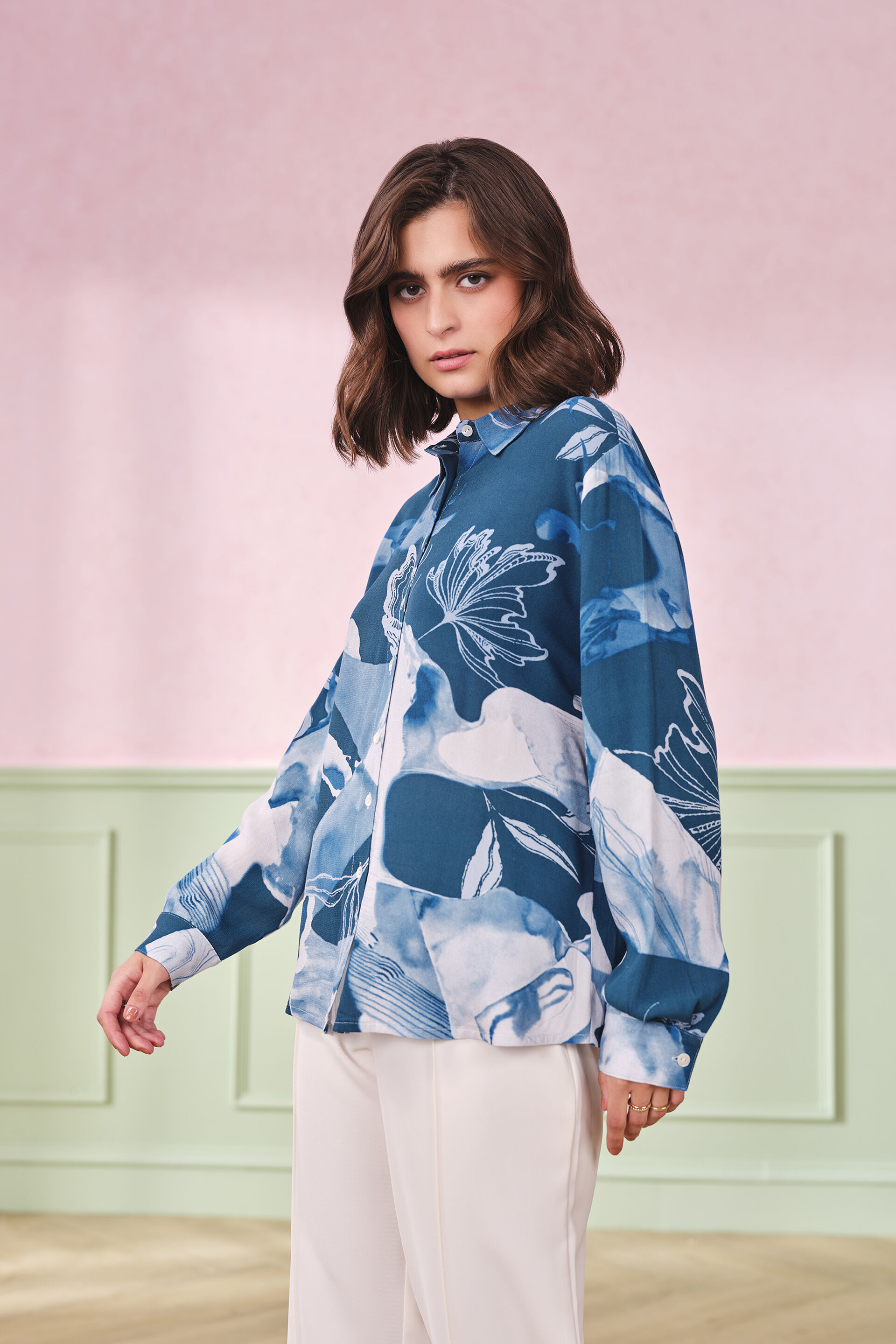 White Sky & Sand Viscose Top, Turquoise, image 2